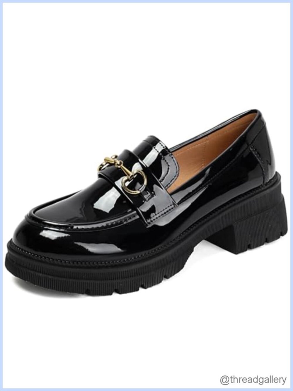 Women's Platform Loafers Retro Slip-On Patent Leather Chunky Work Shoes